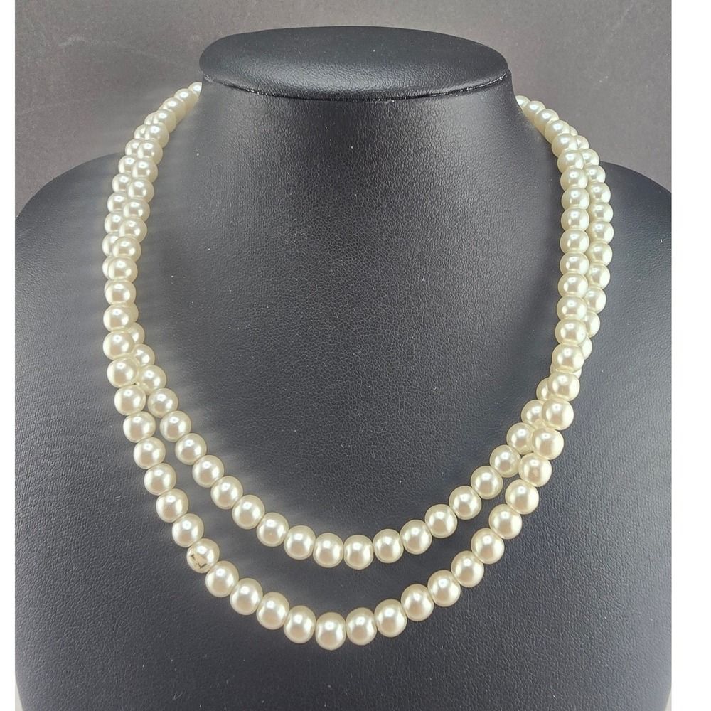 Vintage Napier Double Strand Necklace Cream Faux Pearl Gold Tone Clasp 14-15in